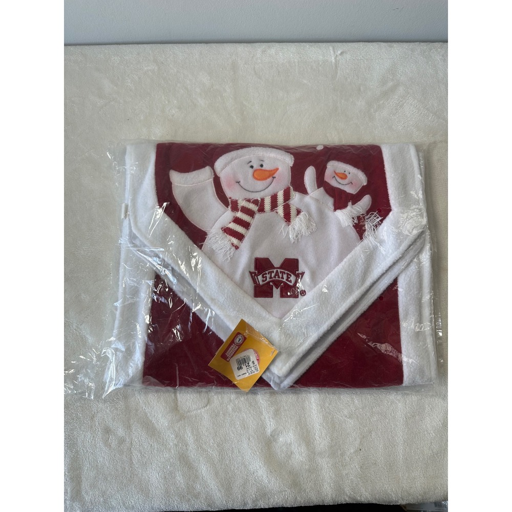 Vintage Mississippi State Bulldogs Christmas Table Runner Snowman Holiday Red